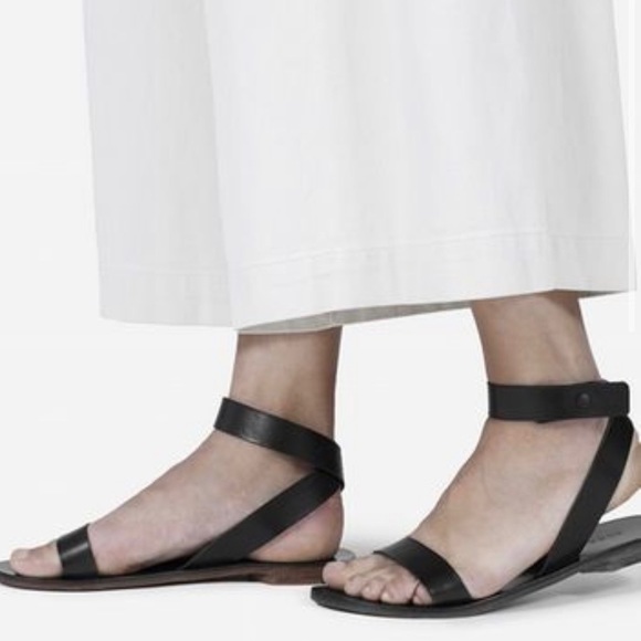 Everlane Black Leather Ankle Wrap Sandals size 6.5 - Picture 1 of 11